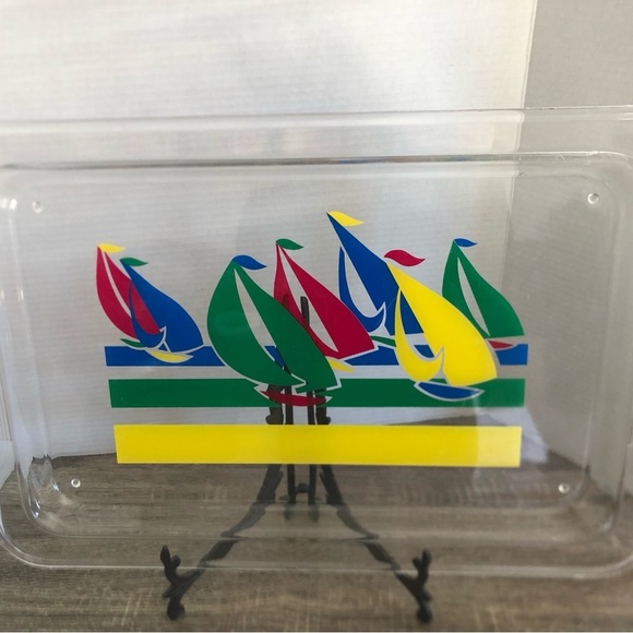 Vtg Colourful Sailboat Acrylic Tray - Picture 3 of 13
